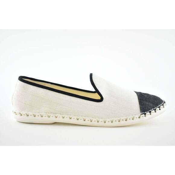 Chanel 19C White Black Fabric CC Logo Cap Toe Moccasin Ballet Loafer Flat 41 - Picture 2 of 8